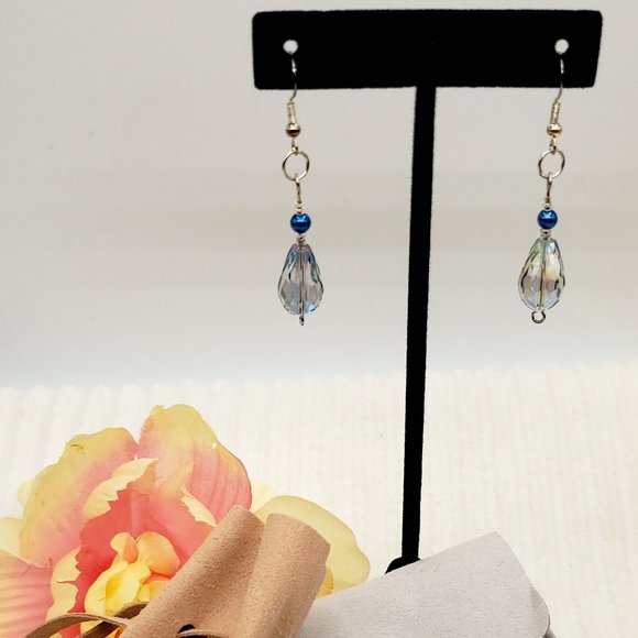 Dark Blue Hematite & Heart Charm Dangle Boho Wrap Bracelet/Necklace Earrings Set - Picture 9 of 17